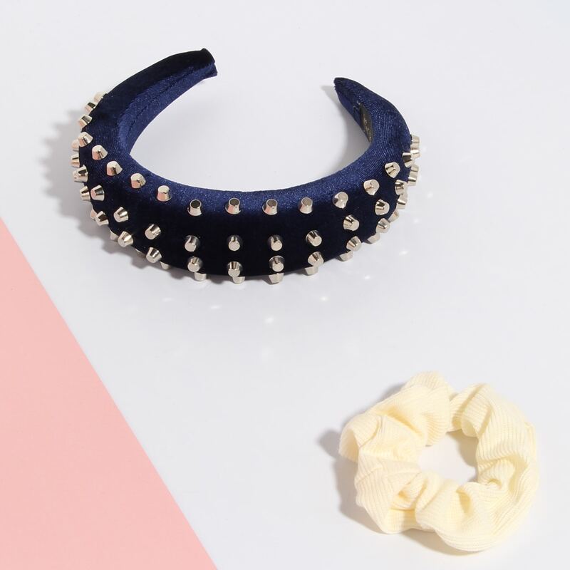 

1pc Studded Hair Hoop & 1pc Plain Scrunchie, Navy blue