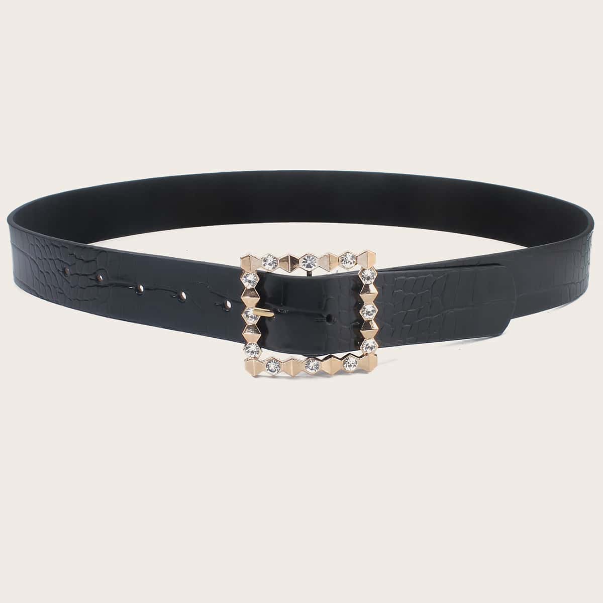 

Rhinestone Decor Buckle Belt, Black