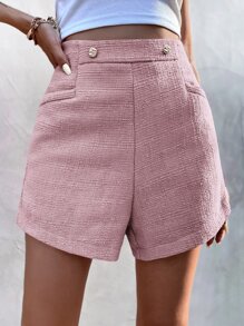 Shorts con bolsillo delantero tweed - Rosa - Ver 1