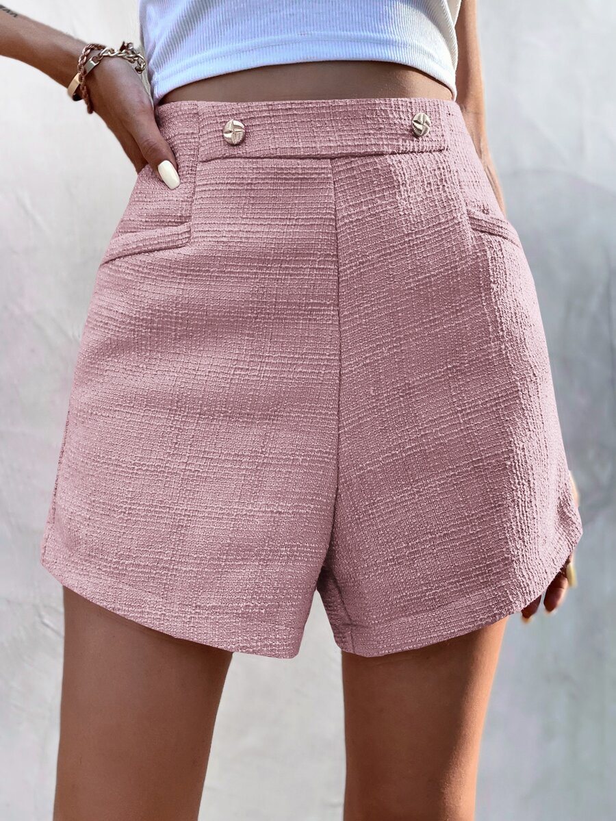 Shorts con bolsillo delantero tweed - Rosa - Ver 1