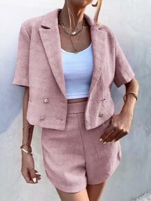 Shorts con bolsillo delantero tweed - Rosa - Ver 5