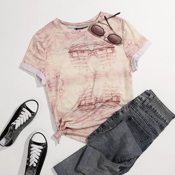 

Plus Ship And Map Print Tee, Multicolor