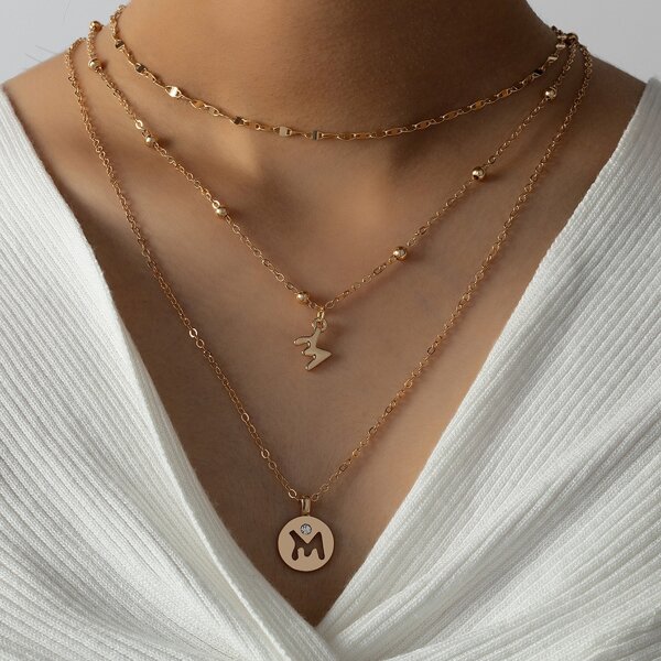 

Round Pendant Layered Necklace, Gold