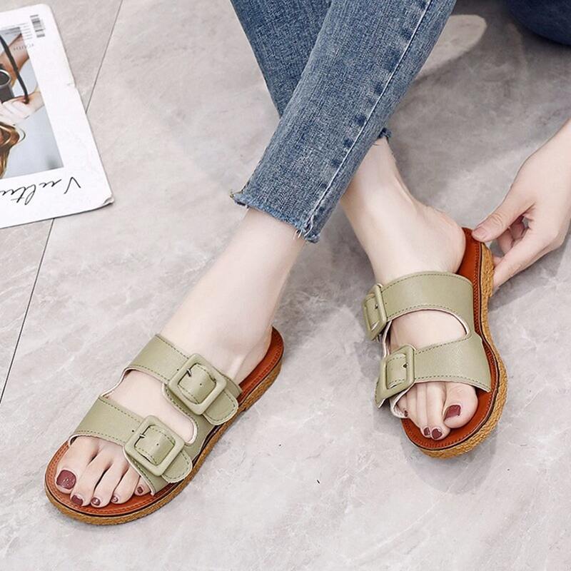 

Buckle Decor Flat Sandals, Green