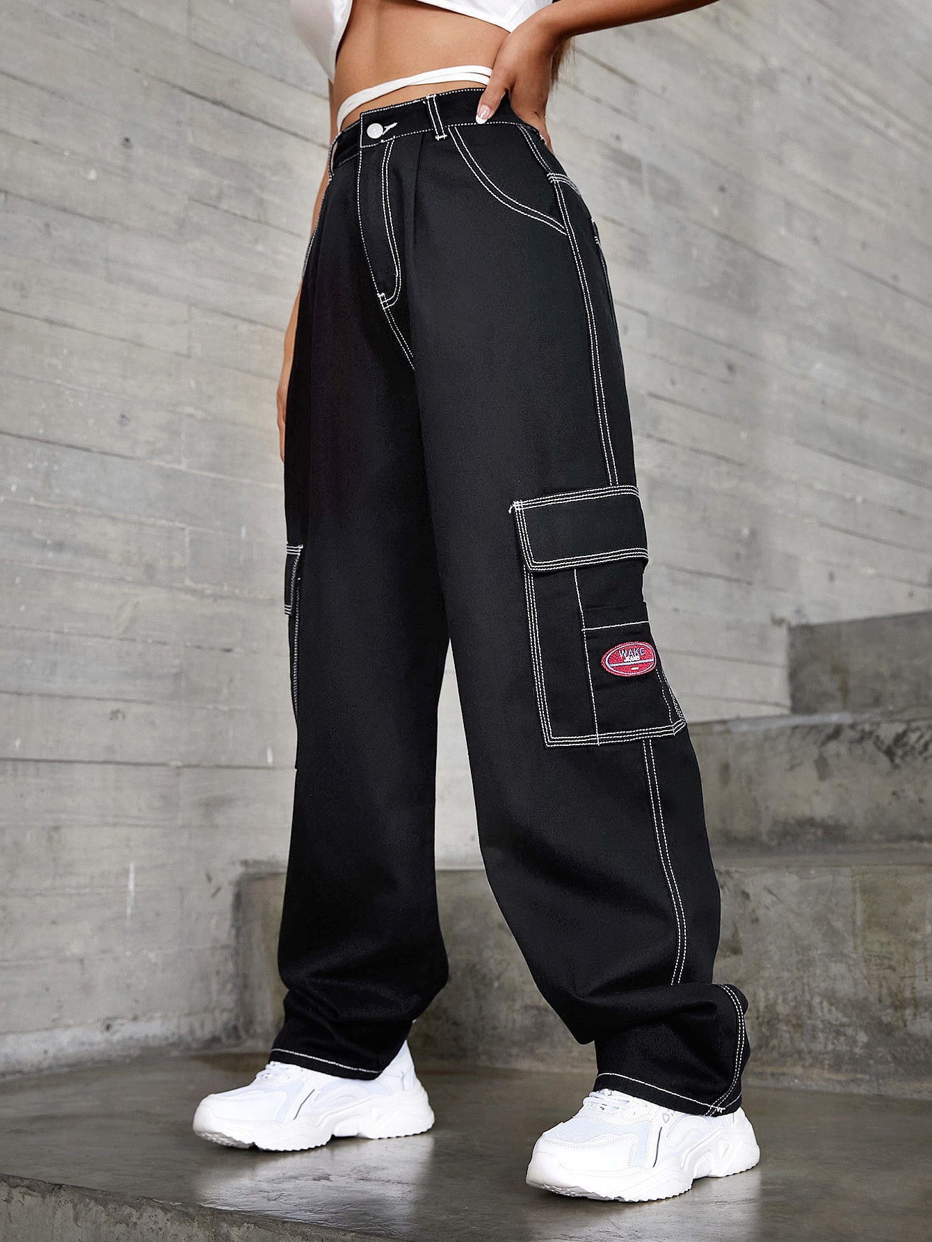 Patched Detail Flap Pocket Wide Leg 