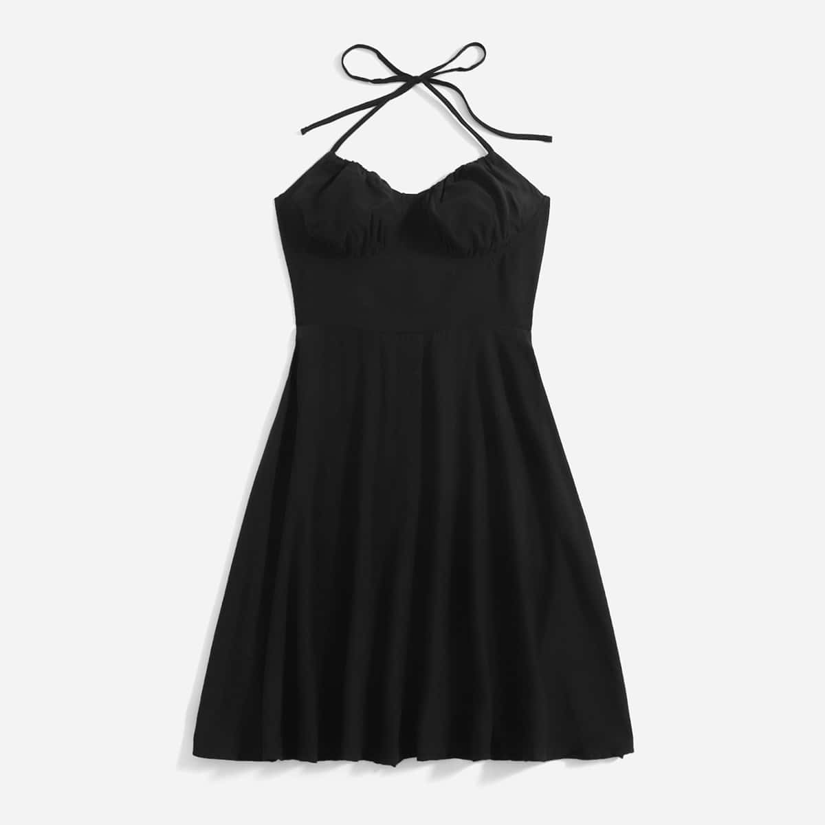 

Solid Halter Dress, Black