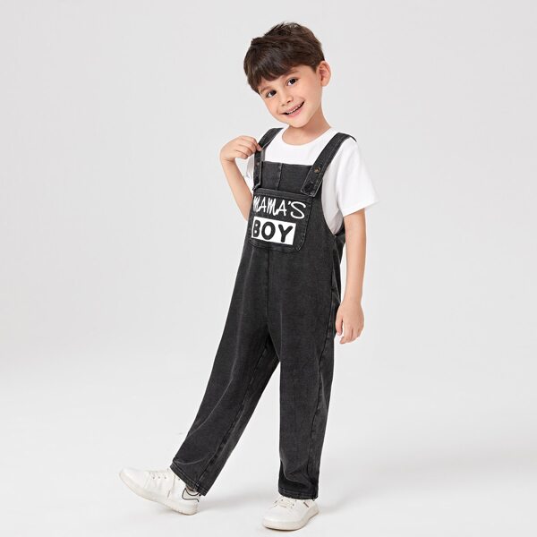

Toddler Boys Letter Graphic Pocket Front Overall Jumpsuit, Black