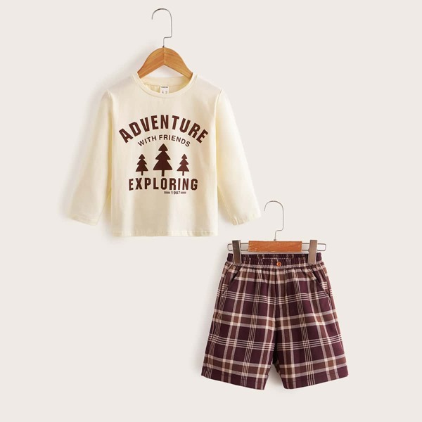

Toddler Boys Tree And Letter Graphic Tee & Plaid Shorts, Multicolor