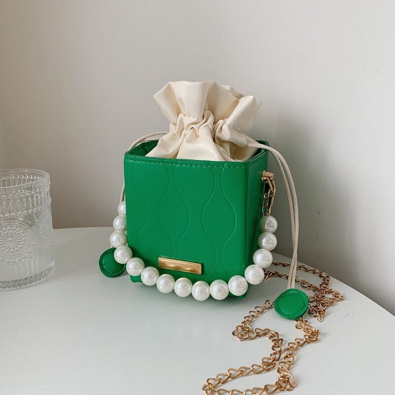 

Faux Pearl Decor Bucket Bag, Beige
