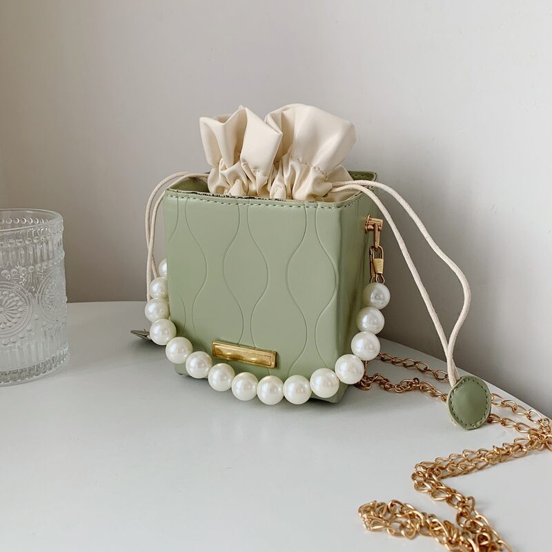 

Faux Pearl Beaded Bucket Bag, Green