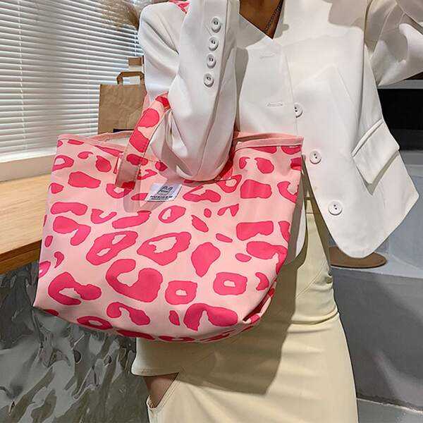 

Leopard Graphic Shoulder Tote Bag, Pink