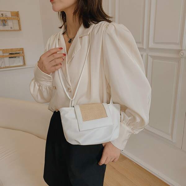 

Minimalist Flap Baguette Bag, White