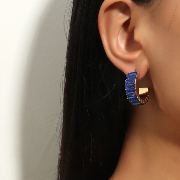

Rhinestone Decor Open Hoop Earrings, Blue