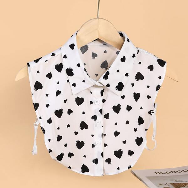 

Heart Print Dickey Collar, Black and white