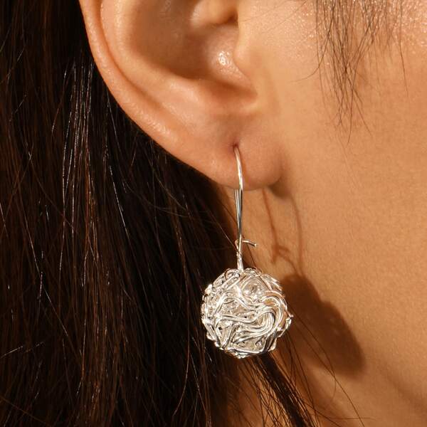 

Metal Ball Drop Earrings, Silver