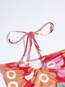 ROMWE Top halter corto con estampado floral & Top halter unicolor de canalé - Multicolor - Ver 4