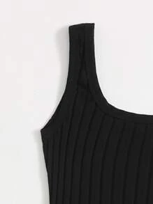 SHEIN EZwear Plus Solid Rib-knit Bodycon Dress - Black - View 4