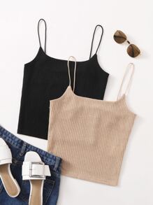 SHEIN Essnce 2 Packs Rib-Knit Cami Top - Multicolor - View 1
