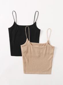 SHEIN Essnce 2 Packs Rib-Knit Cami Top - Multicolor - View 2
