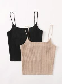 SHEIN Essnce 2 Packs Rib-Knit Cami Top - Multicolor - View 3