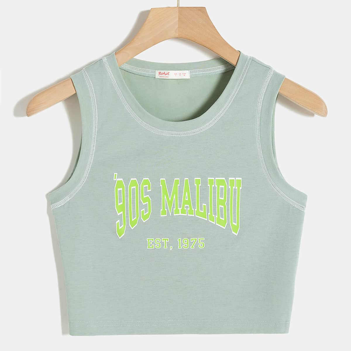 

Stitching Trim Letter Crop Tank Top, Mint green