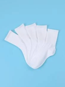 5pairs Men Solid Crew Socks - White - View 2