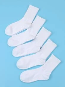 5pairs Men Solid Crew Socks - White - View 3