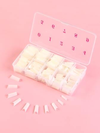 อัพเกรดรูปลักษณ์ของคุณด้วยโลงศพยาว 500 ชิ้นสีขาวแข็งเคลือบเงาเล็บปลอมกดบนเล็บอุปกรณ์เล็บ