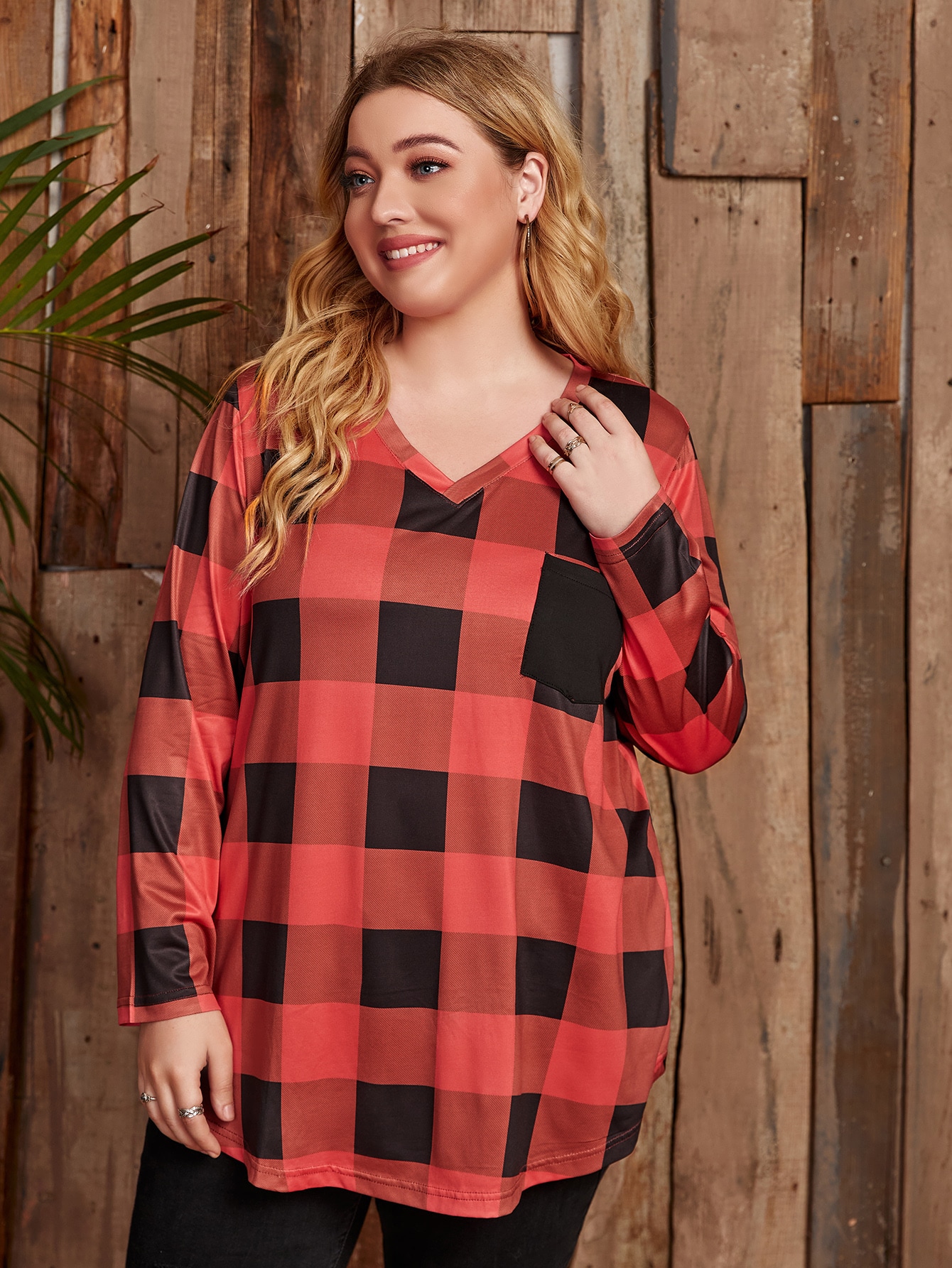 Plus Buffalo Plaid Pocket Front Tee 