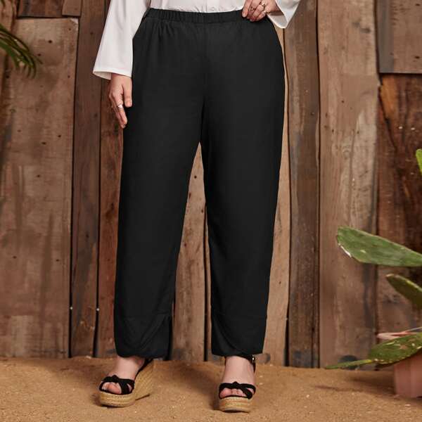 

Plus Slant Pocket High Waist Pants, Black