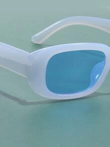 1pc Unisex Square Fashion Sunglasses, Suitable For Outings, Travel, Summer Accessories, Sports Style, Driving, Festivals, Beach, Electronic Music Festivals, Vacations, Family Outings, Golf, Hiking, Elegant Attire, Street Style Accessories, Vacation Atmosphere, Sports, Parties, Outdoor Activities, Street Style, Fishing, Holidays, Vacations - Blue - View 3