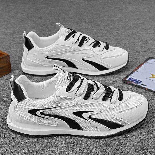 

Men Two Tone Lace Up Front Sneakers, Black and white