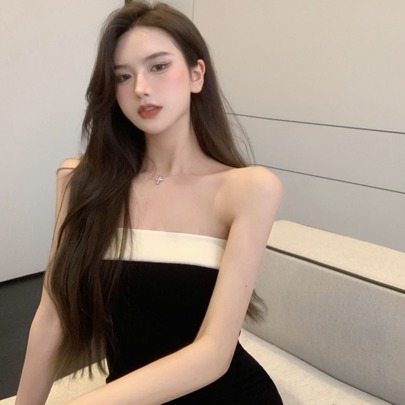 섹시 컬러블록 드레스