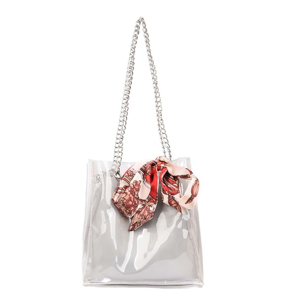 

Twilly Scarf Decor Bucket Bag With Inner Pouch, Silver