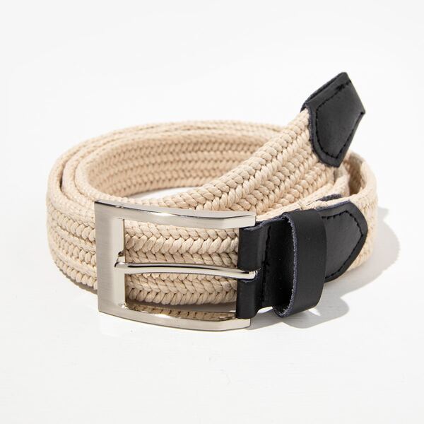 

Men Square Buckle Belt, Beige