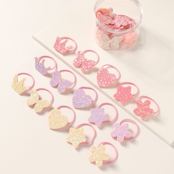 

25pcs Toddler Girls Flower & Heart Decor Hair Tie, Multicolor