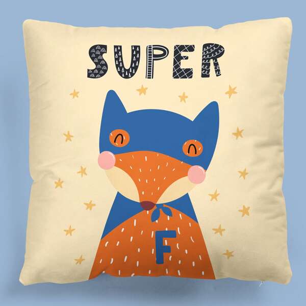 

Kids Cartoon Fox Print Cushion Cover Without Filler, Multicolor