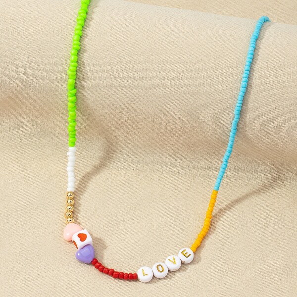 

Letter Decor Beaded Necklace, Multicolor