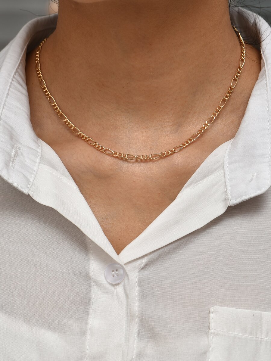 1 件简约几何链项链，适合日常佩戴 - 金黃色 - 查看 1