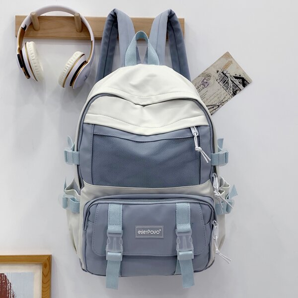 

Two Tone Large Capacity School Bag, Baby blue