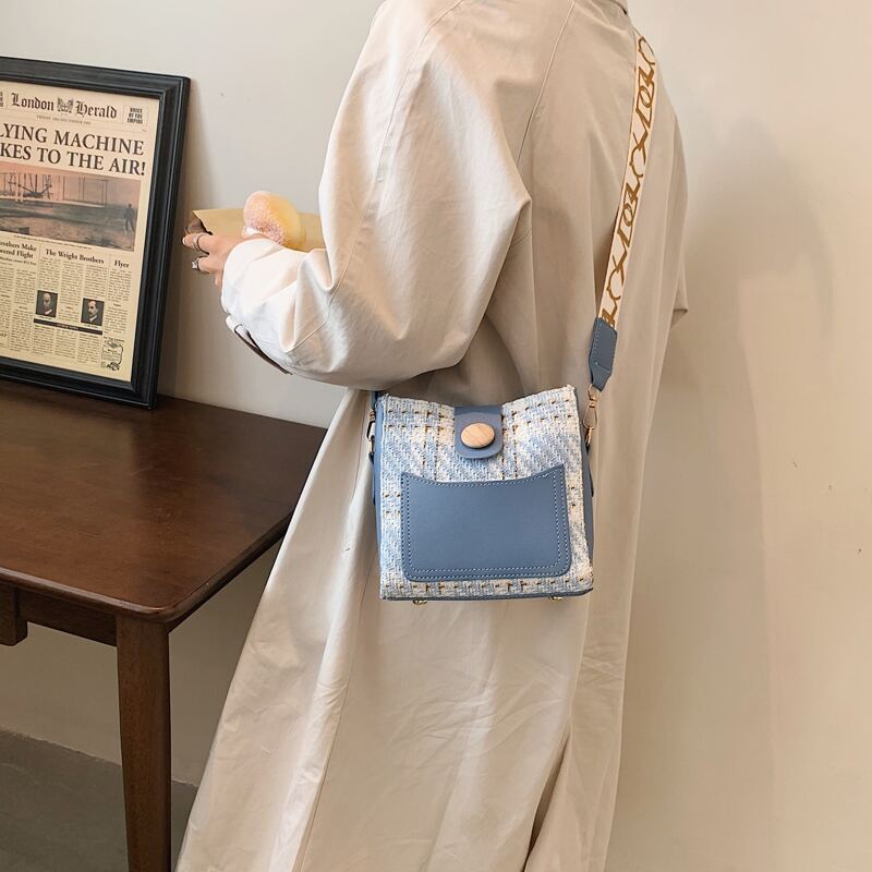 

Snap Button Crossbody Bag, Blue and white