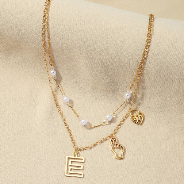 

Letter Charm Layered Necklace, Gold