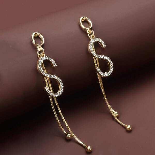 

Rhinestone Letter Decor Drop Earrings, Gold
