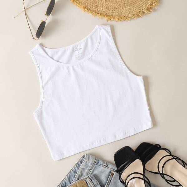 

Solid Crop Tank Top, White