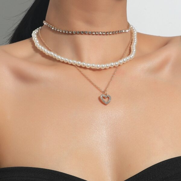 

Faux Pearl Beaded Necklace, Gold