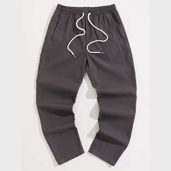 

Men Drawstring Waist Slant Pocket Pants, Dark grey