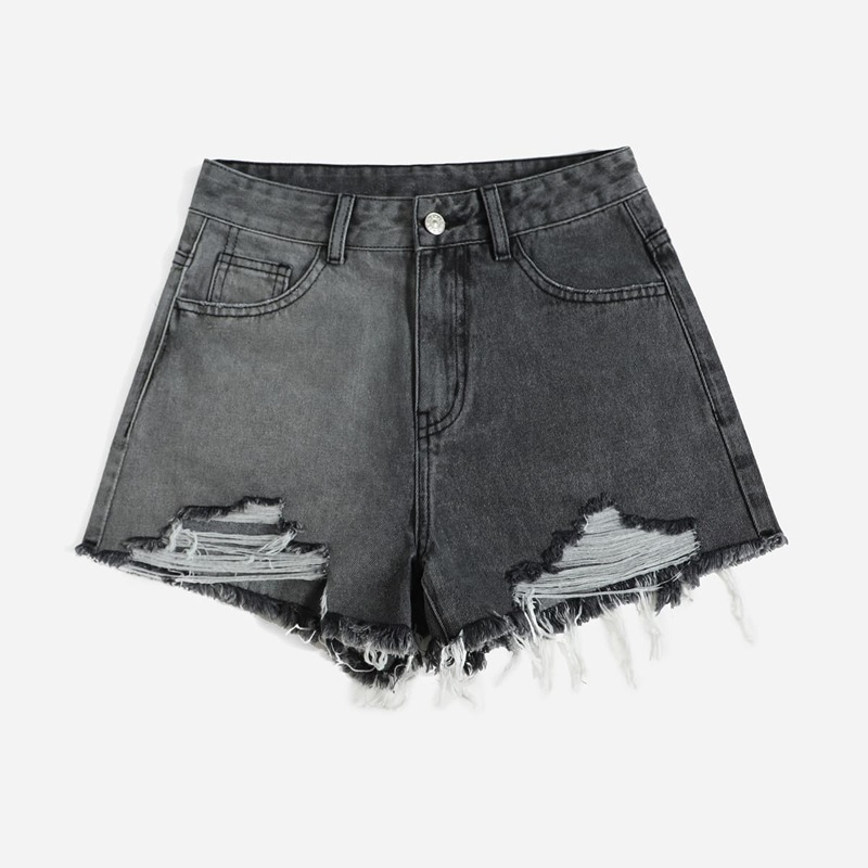 

Ripped Wide Leg Denim Shorts, Dark grey