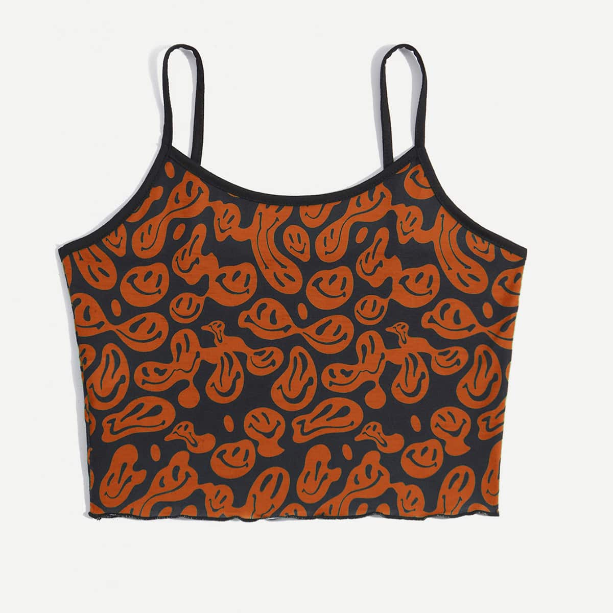

Smile Face Print Crop Cami Top, Orange