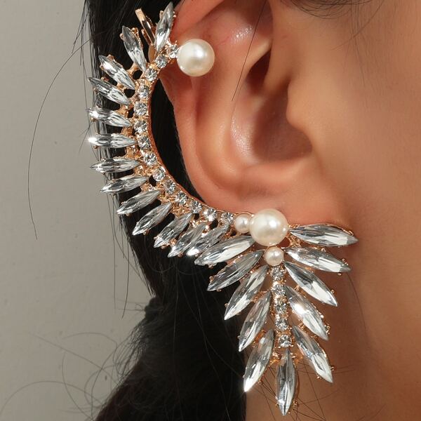 

1pc Faux Pearl & Rhinestone Decor Earring, Gold
