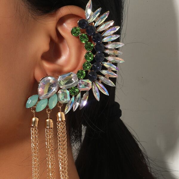 

1pc Rhinestone & Chain Tassel Decor Ear Climber, Multicolor